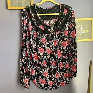 Faded glory black and pink roses XXL